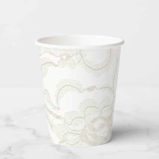 White Lace Wedding Paper Cup Papieren Bekers (Achterkant)