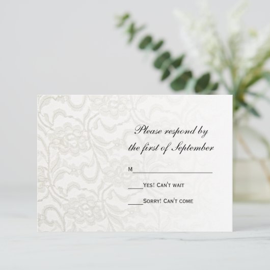 White Lace Wedding RSVP Response Kaart (Staand voorkant)