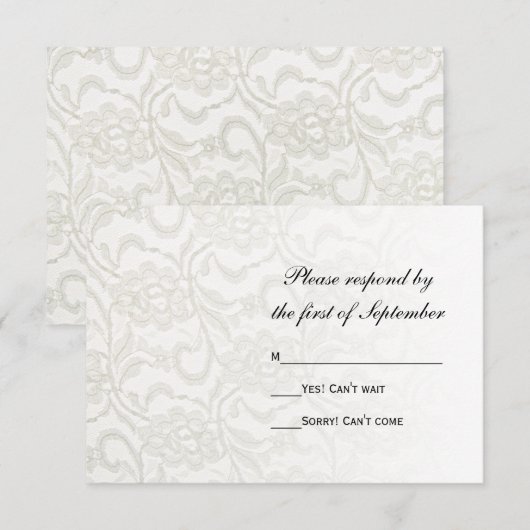 White Lace Wedding RSVP Response Kaart (Voorkant / Achterkant)