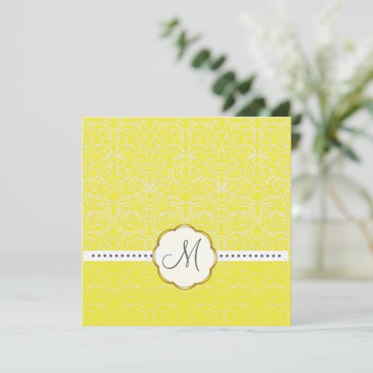 White Lace+ Yellow Accent Wedding Invitation Kaart (Staand voorkant)