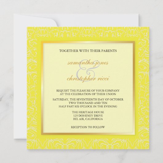 White Lace+ Yellow Accent Wedding Invitation Kaart (Achterkant)