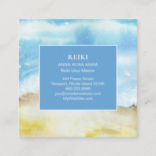 ** White Lacey Mandala Beach Ocean Zee Waterverf Vierkante Visitekaartje (Achterkant)