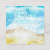 ** White Lacey Mandala Beach Ocean Zee Waterverf Vierkante Visitekaartje (Voorkant)