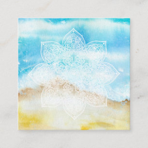 *~* White Lacey Mandala Beach Ocean Zee Waterverf Vierkante Visitekaartje