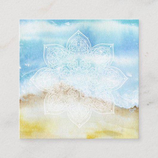 ** White Lacey Mandala Beach Ocean Zee Waterverf Vierkante Visitekaartje (Voorkant)