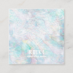 *~* White Lacey Mandala Pastel Blue Pink Yellow Vierkante Visitekaartje