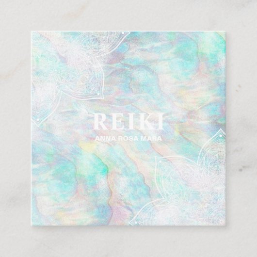 *~* White Lacey Mandala Pastel Pink Yellow Blue Vierkante Visitekaartje (Voorkant)