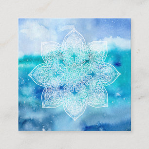 *~* White Lacey Mandala Zee Beach Ocean Waterverf Vierkante Visitekaartje