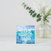 *~* White Lacey Mandala Zee Beach Ocean Waterverf Vierkante Visitekaartje (Staand voorkant)