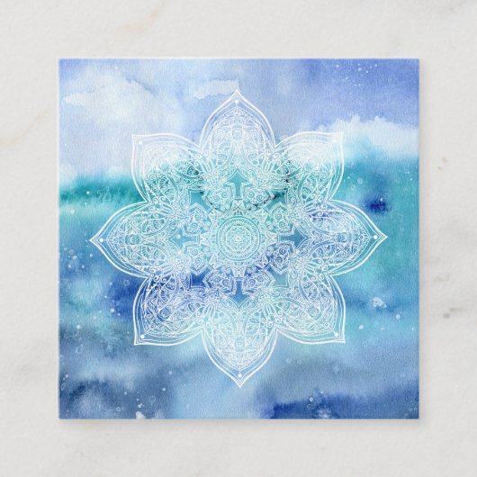 *~* White Lacey Mandala Zee Beach Ocean Waterverf Vierkante Visitekaartje (Voorkant)
