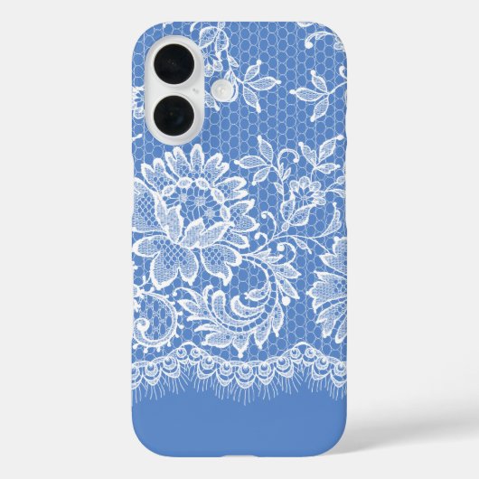 White Lacy Border op blauw Case-Mate iPhone Case (Achterkant)