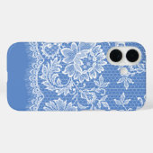 White Lacy Border op blauw Case-Mate iPhone Case (Achterkant (horizontaal))