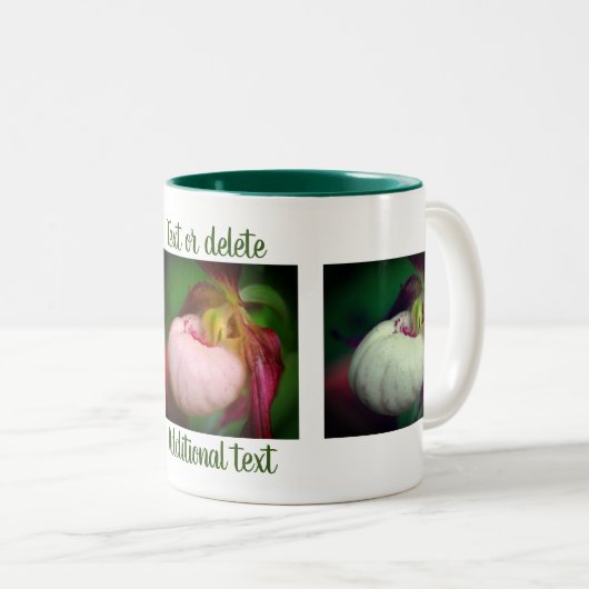 White Lady Slipper Flower Art gepersonaliseerd Tweekleurige Koffiemok (Voorkant rechts)
