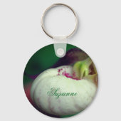 White Lady Slipper Flower Personalized Sleutelhanger (Voorkant)