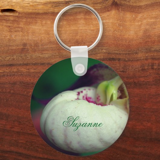 White Lady Slipper Flower Personalized Sleutelhanger (Achterkant)
