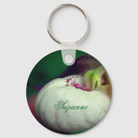 White Lady Slipper Flower Personalized Sleutelhanger (Achterkant)