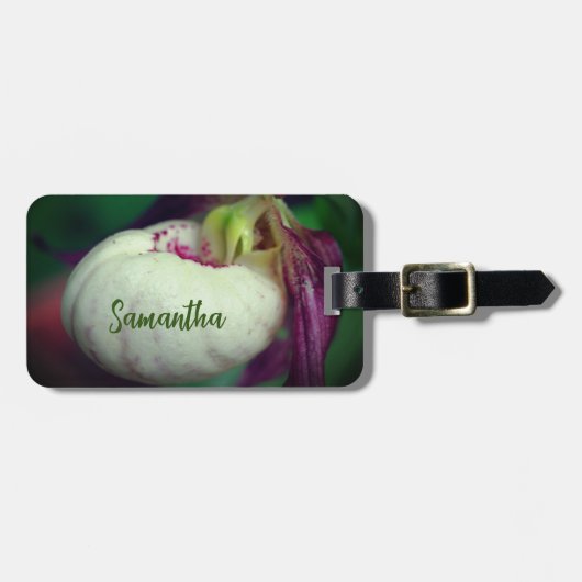 White Lady Slipper Orchid Flower Personalized Bagagelabel (Voorkant horizontaal)