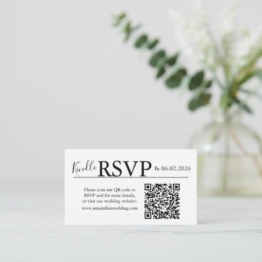 White landscape RSVP QR Code Card  Modern Wedding Informatiekaartje (Staand voorkant)
