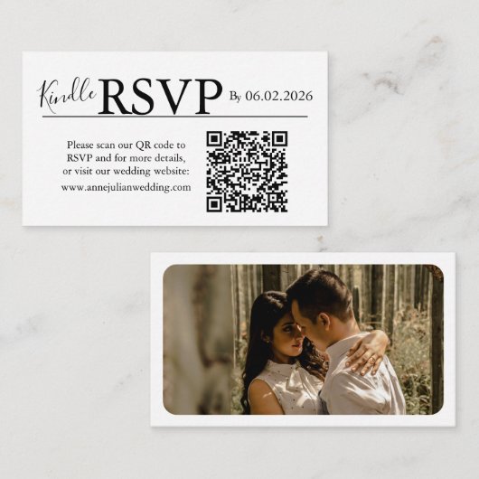 White landscape RSVP QR Code Card  Modern Wedding Informatiekaartje (Voorkant / Achterkant)