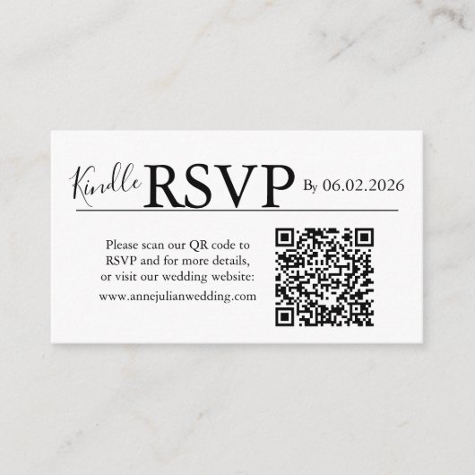 White landscape RSVP QR Code Card Modern Wedding Informatiekaartje (Voorkant)