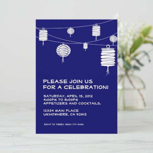White Lantern Invitation Kaart (Staand voorkant)