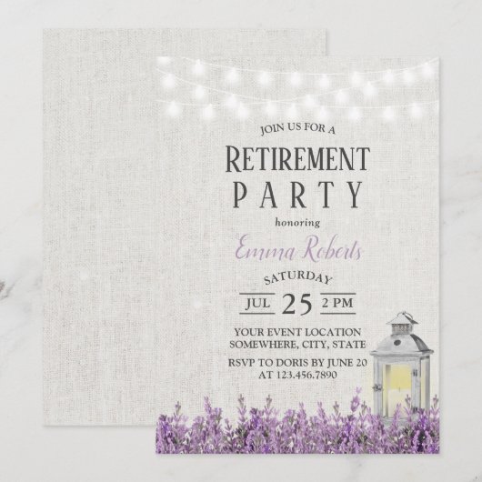  White Lantern Lavender Floral Retirement Kaart (Voorkant / Achterkant)