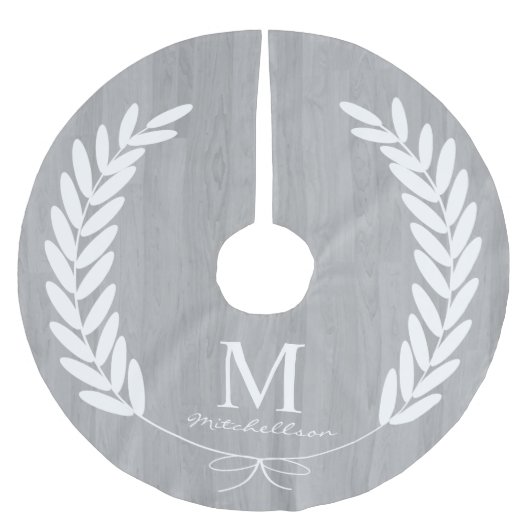 White Laurels Gray Wood Grain - Gepersonaliseerd Kerstboom Rok (Voorkant)