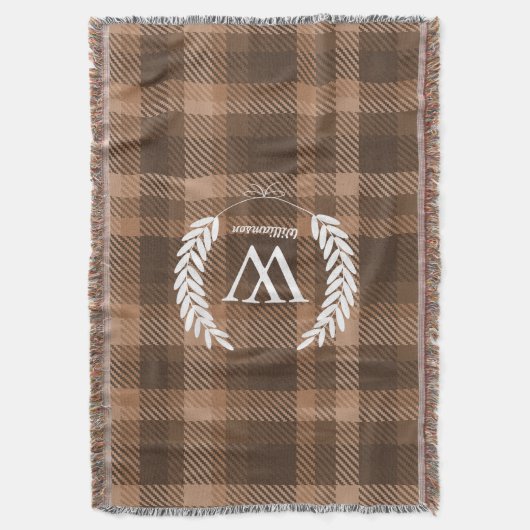 White Laurels Monogram Brown Plays Deken (Voorkant Verticaal)