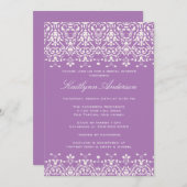White & Lavender Damask Bridal Shower Invitation Kaart (Voorkant / Achterkant)