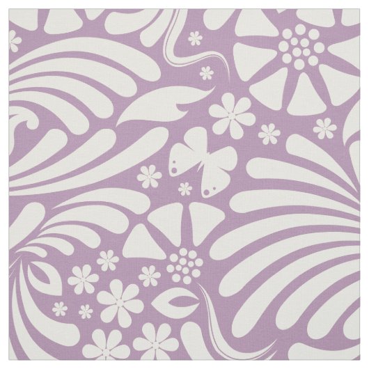 White & Lavender Floral Baroque Pattern Stof (Swatch)