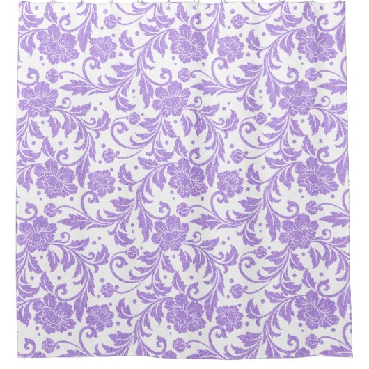 White & Lavender Glittery Damasks Pattern Douchegordijn (Voorkant)