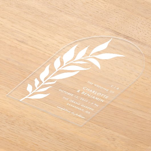 White Leaf Arch Modern Huwelijk Acryl Acryl Uitnodigingen (Laagn)