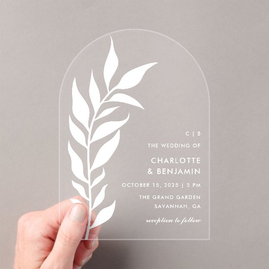 White Leaf Arch Modern Huwelijk Acryl Acryl Uitnodigingen (Insitu (Draagbaar))