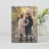 White Leaf Border Kerstfoto Black Feestdagenkaart (Staand voorkant)