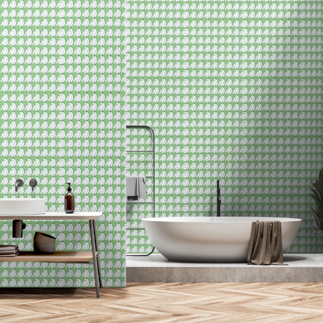 White Leaf Clusters op LT Green Herhaal Behang (Badkamer)