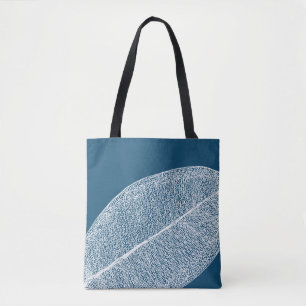 White Leaf Grid Illustratie Donkerblauwe Canvas ta Tote Bag