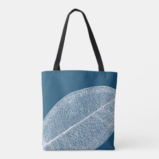 White Leaf Grid Illustratie Donkerblauwe Canvas ta Tote Bag (Achterkant)