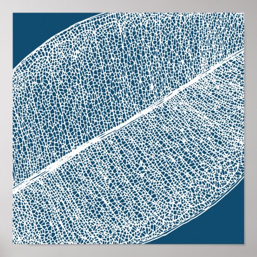 White Leaf Grid Illustratie Donkerblauwe Poster (Voorkant)