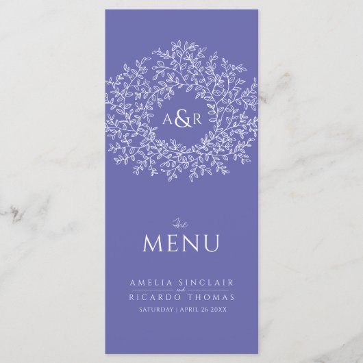 White leaf tekening monogram trouwmenu menu (Voorkant)