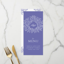White leaf tekening monogram trouwmenu menu