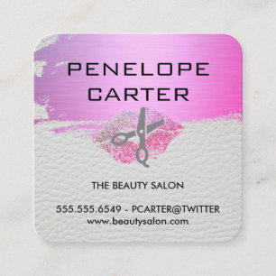 White Leather Glamor Kiss Salon Stylist Vierkante Visitekaartje