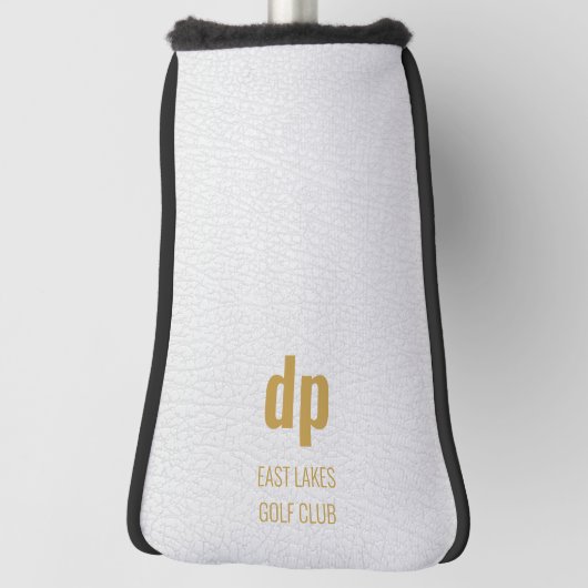 White Leather Kijk Monogram Aangepaste naam Golfheadcover (Draai 90)