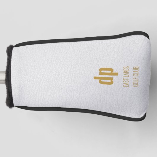 White Leather Kijk Monogram Aangepaste naam Golfheadcover (Voorkant)
