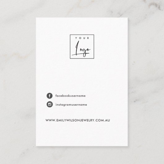 WHITE LEATHER TEXTURE STUD EARRING DISPLAY CARD VISITEKAARTJE (Achterkant)