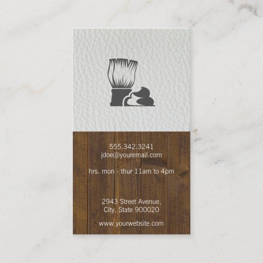 White Leather Wood Variation Barber Monogram Visitekaartje (Achterkant)
