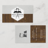 White Leather Wood Variation Barber Monogram Visitekaartje (Voorkant / Achterkant)