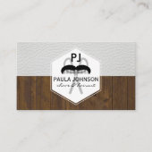 White Leather Wood Variation Barber Monogram Visitekaartje (Voorkant)
