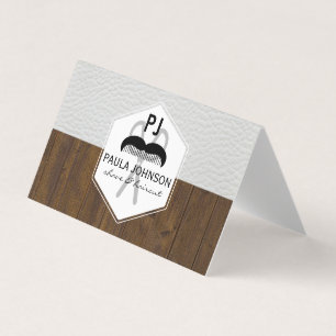 White Leather Wood Variation Barber Monogram Visitekaartje