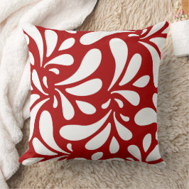 White Leaves Art Pattern op Red Background Kussen