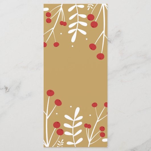 White Leaves & Berries Gold Holiday-kerstmenu Menu (Achterkant)